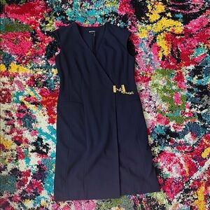 Ellen Tracy Navy Midi Dress with Gold Accent